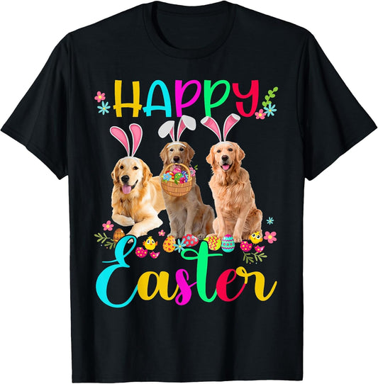 Happy Easter Three Golden Retriever Wearing Bunny Ear Gifts T-Shirt