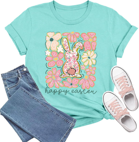 Easter Shirts for Women Christian Easter T-Shirt Floral Wreath Tee Tops