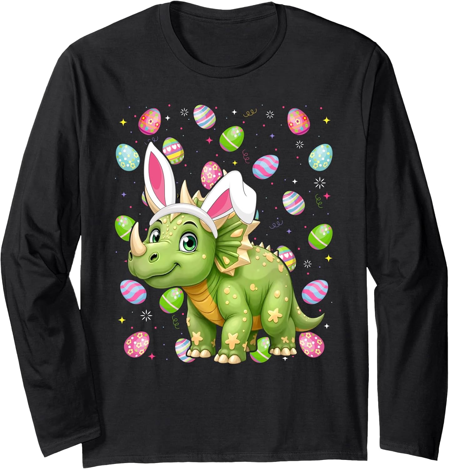 Triceratops Dinosaur Easter Egg Hunt Bunny Ear Easter Long Sleeve T-Shirt