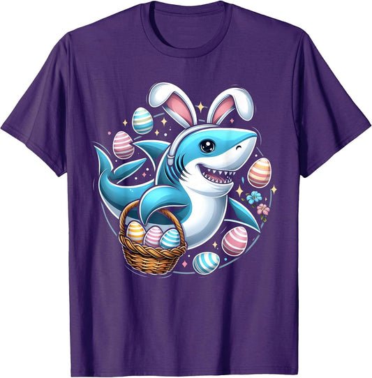 Cute Shark with Easter Basket and Bunny Ears Happy Easter T-Shirt