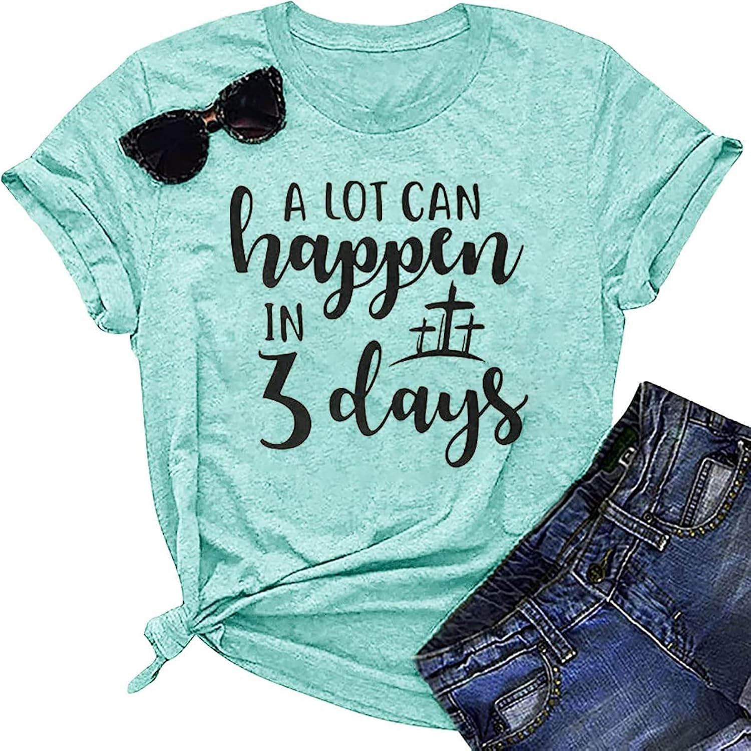 A Lot Can Happen in 3 Days Shirt Women Christian Easter Tshirts Funny Letter Printed Religious Quotes Shirts Tops