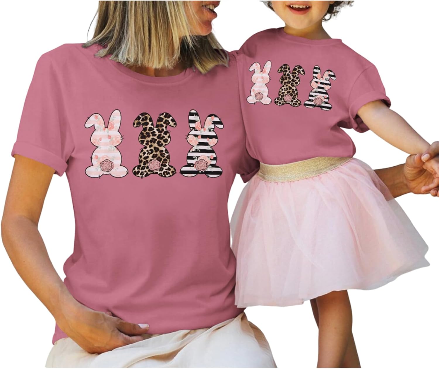 Family Matching Easter Outfits Women Toddler Kid Girl Easter Shirt Mommy and Me Bunny T-Shirt Short Sleeve Top