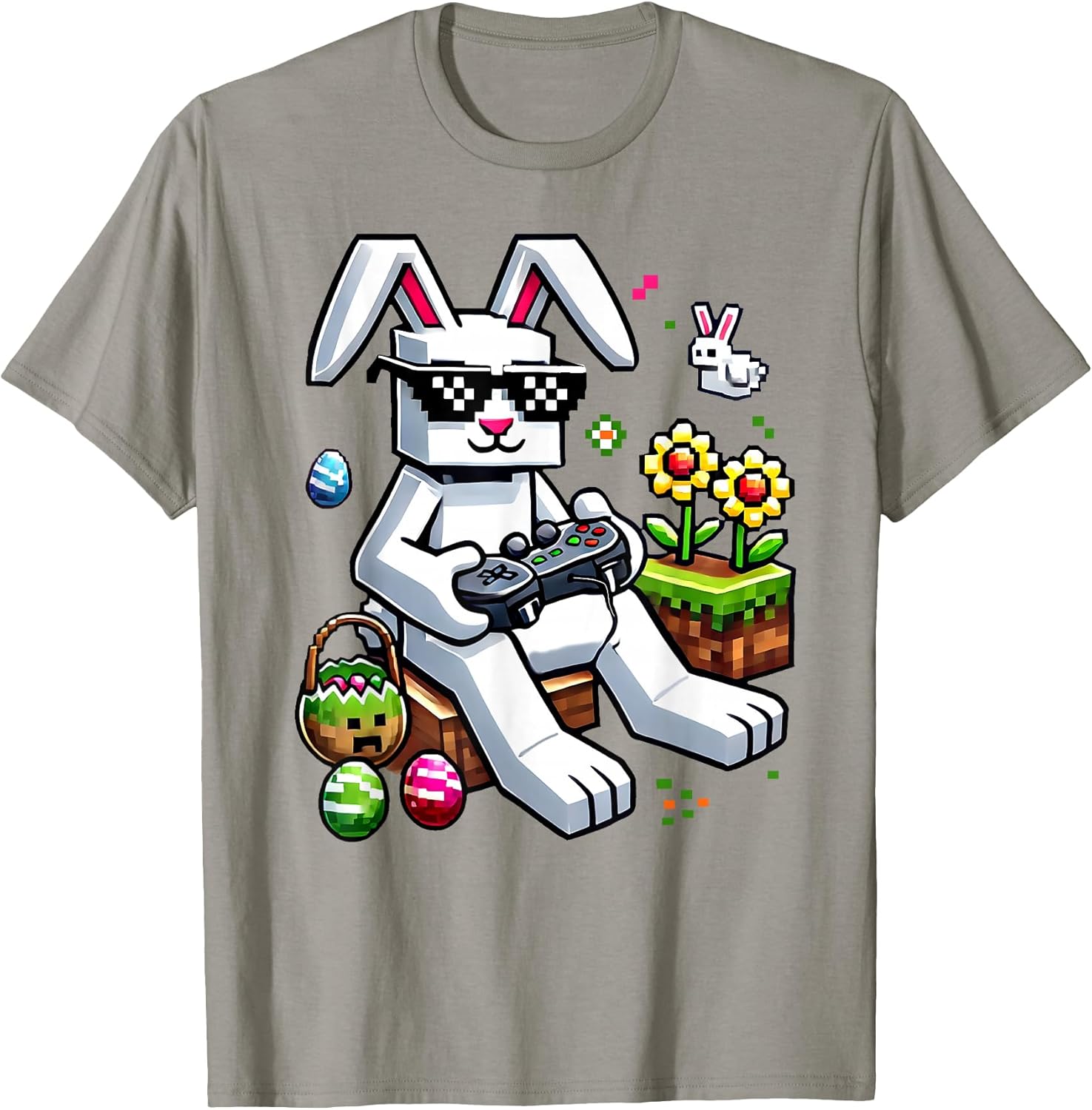 Boys Happy Easter Day Bunny Egg Video Game Kids Mens Gamer T-Shirt