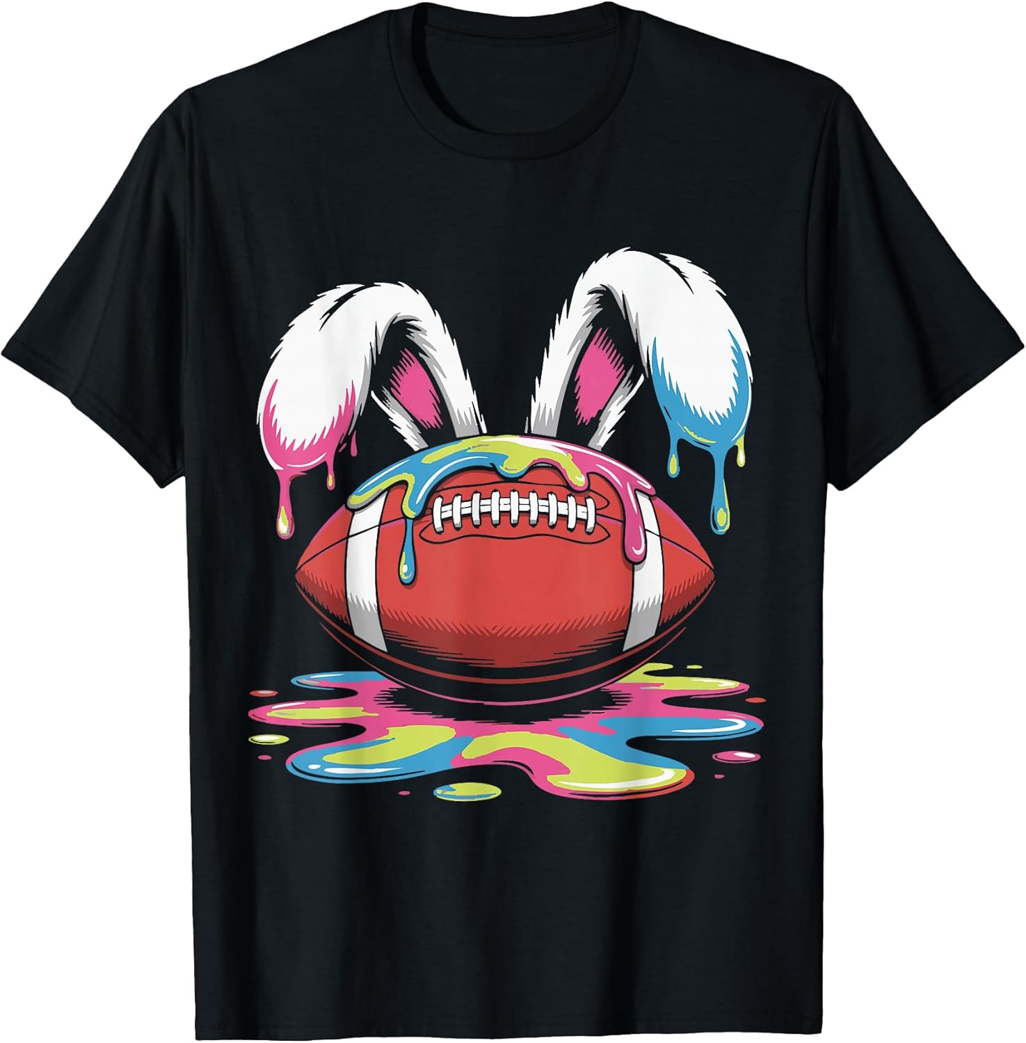 Funny Easter Football Bunny Ears Paint Ice Cream Drip Rabbit T-Shirt