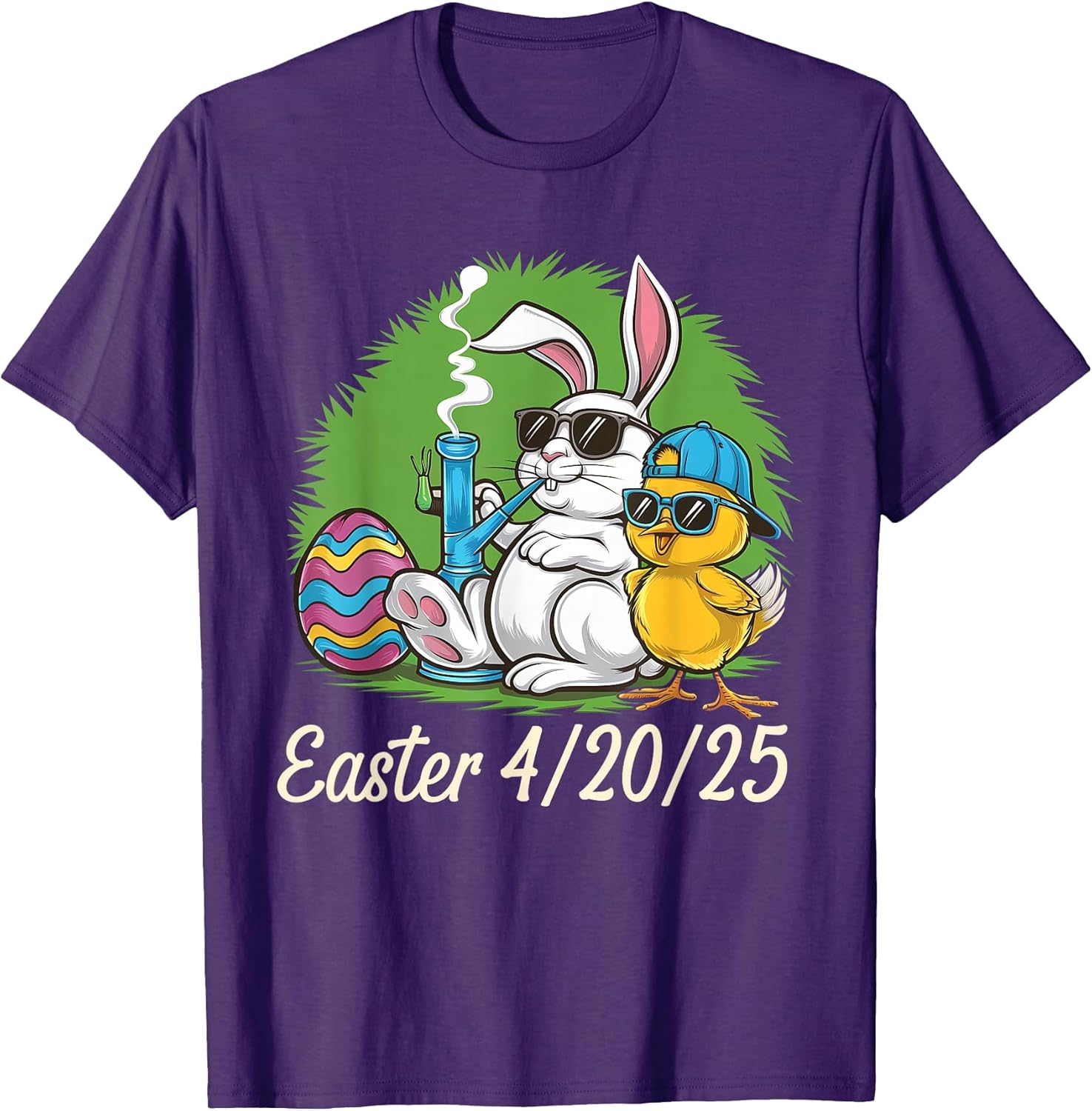 Funny Happy 420 Easter Bunny Chick Smoking Weed Cannabis T-Shirt
