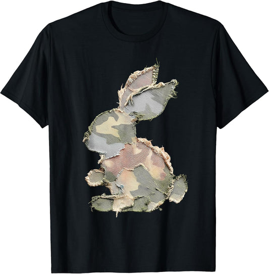 Funny Bunny Crochet Patchwork Camo Rabbit Happy Easter Day T-Shirt