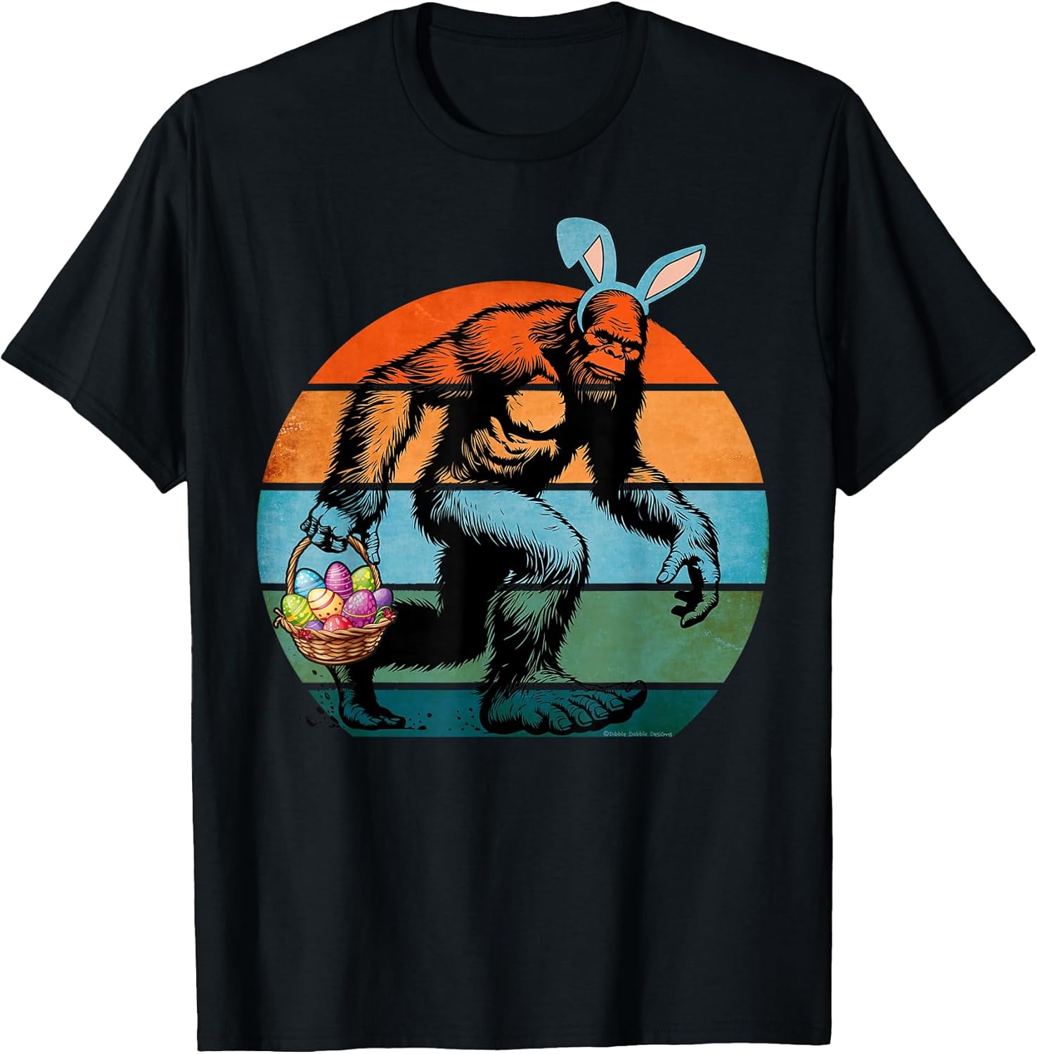 Funny Bigfoot with Easter Basket Bunny Ears Easter Bigfoot T-Shirt