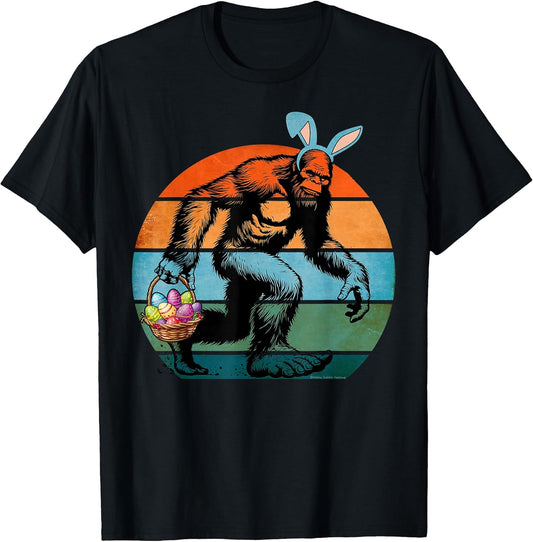 Funny Bigfoot with Easter Basket Bunny Ears Easter Bigfoot T-Shirt