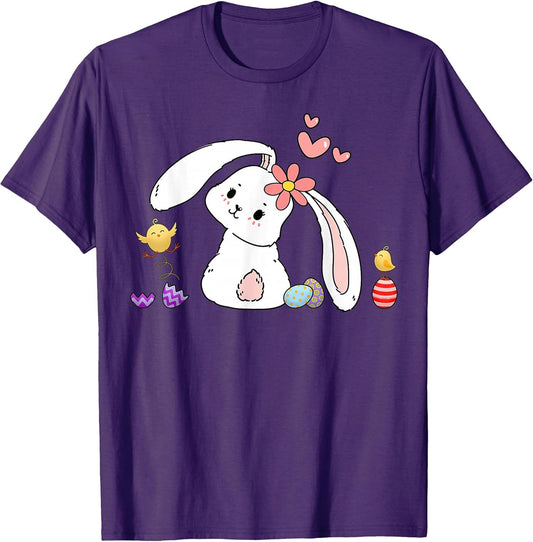 Cute Easter Bunny Rabbit with Eggs Baby Chicks Happy Easter T-Shirt