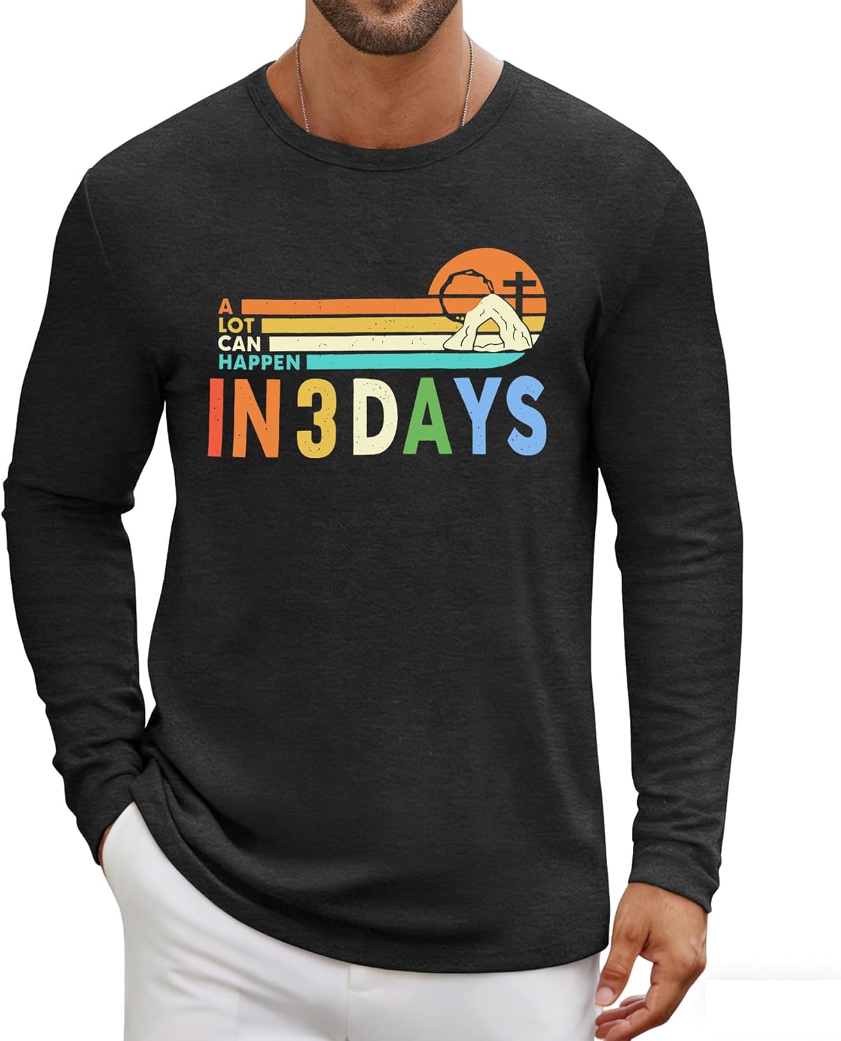 Easter Shirts for Men: He is Risen Shirt Christian Easter T-Shirt Easter Long Sleeve Gifts Tee Tops