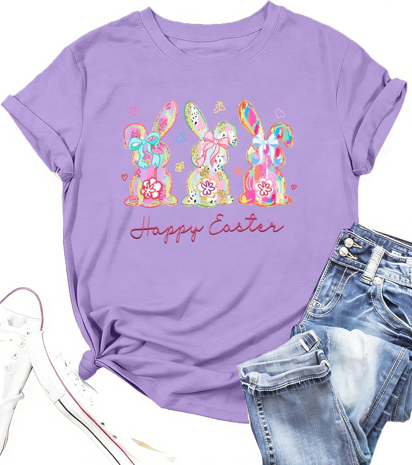 Easter Shirts for Women Happy Easter Bunny Shirt Cute Rabbit Graphic Tshirt Spring Short Sleeve Tee Tops