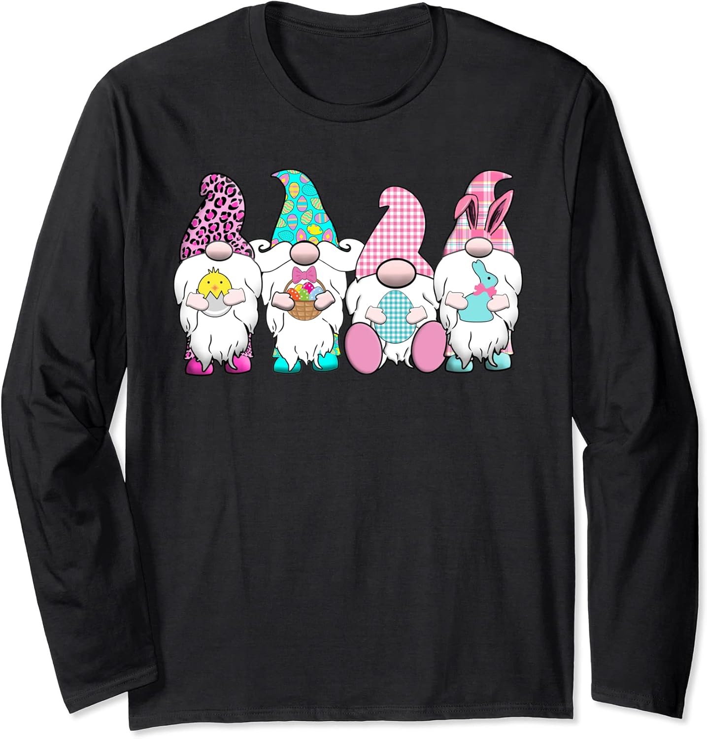4 Easter Gnomes Pastel Spring Bunny Ears Gingham Rabbit Long Sleeve T-Shirt