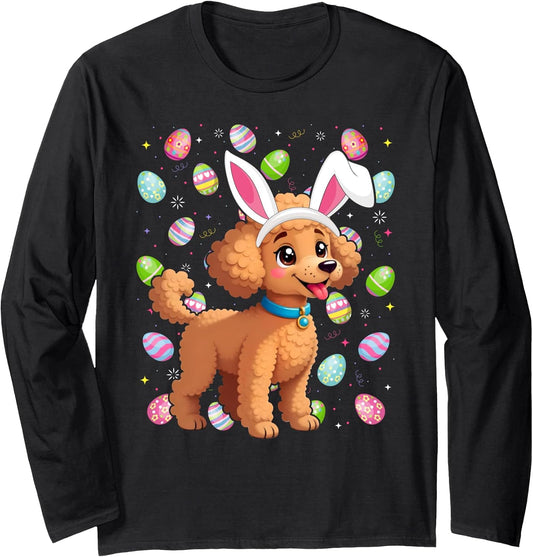 Toy Poodle Dog Easter Egg Hunt Bunny Ear Toy Poodle Easter Long Sleeve T-Shirt