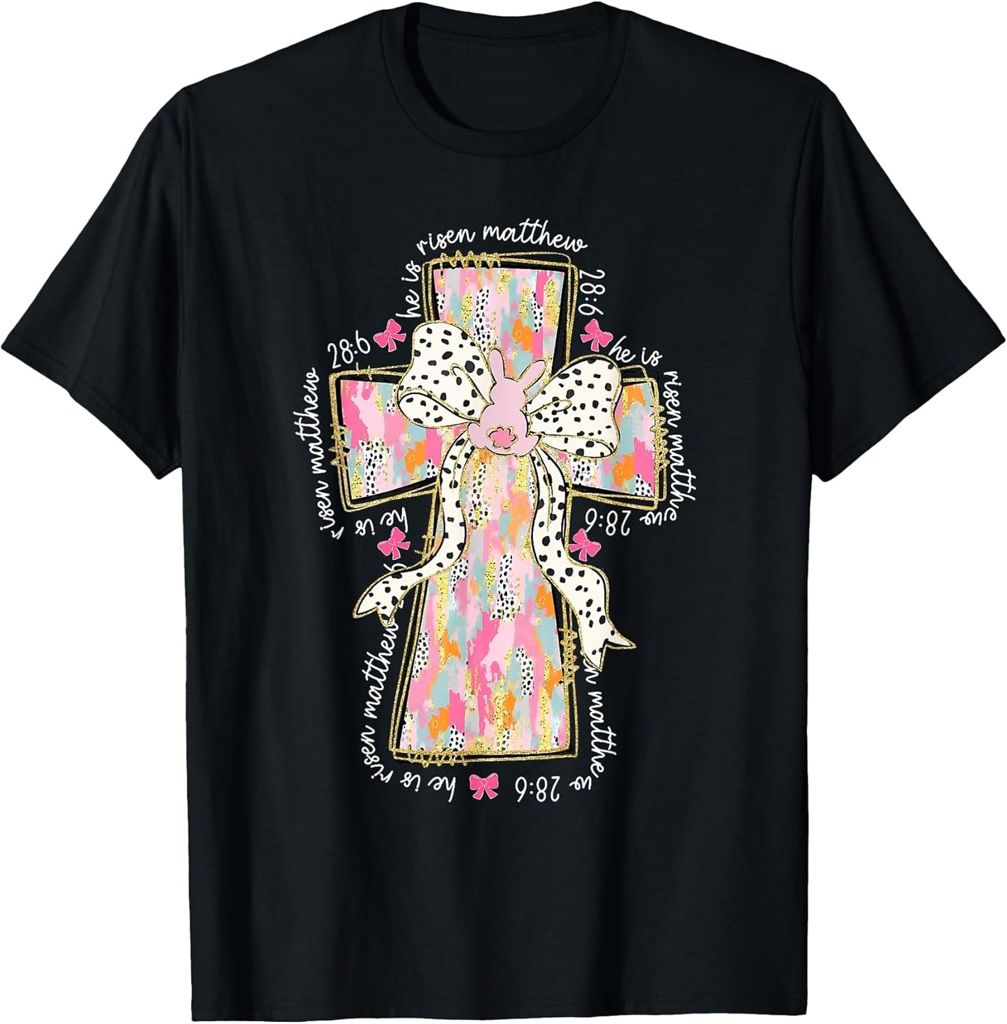 He is Risen Christian Cross Jesus Coquette Bow Bunny Easter T-Shirt