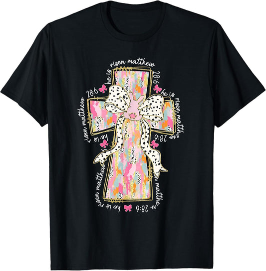 He is Risen Christian Cross Jesus Coquette Bow Bunny Easter T-Shirt