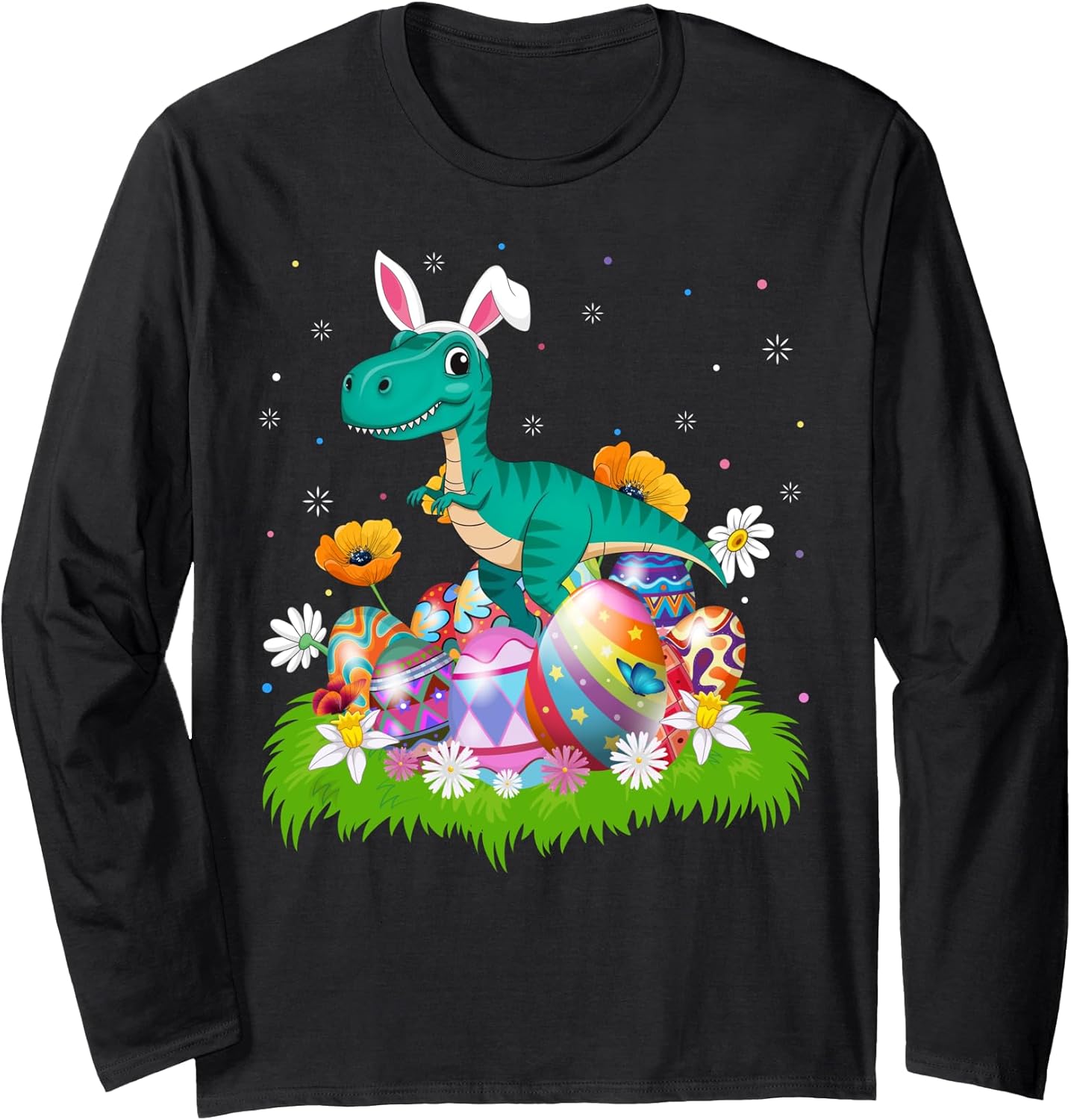 Tyrannosaurus Dinosaur Easter Egg Hunt Bunny Ear Easter Long Sleeve T-Shirt