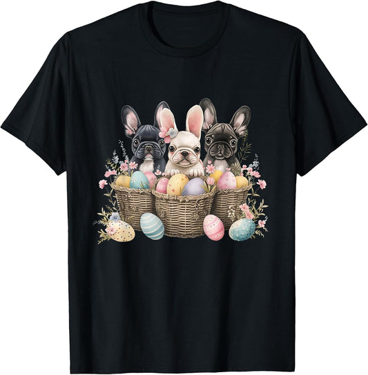 Easter Three Frenchie Shirt Easter Bunny Ears Easter Egg T-Shirt
