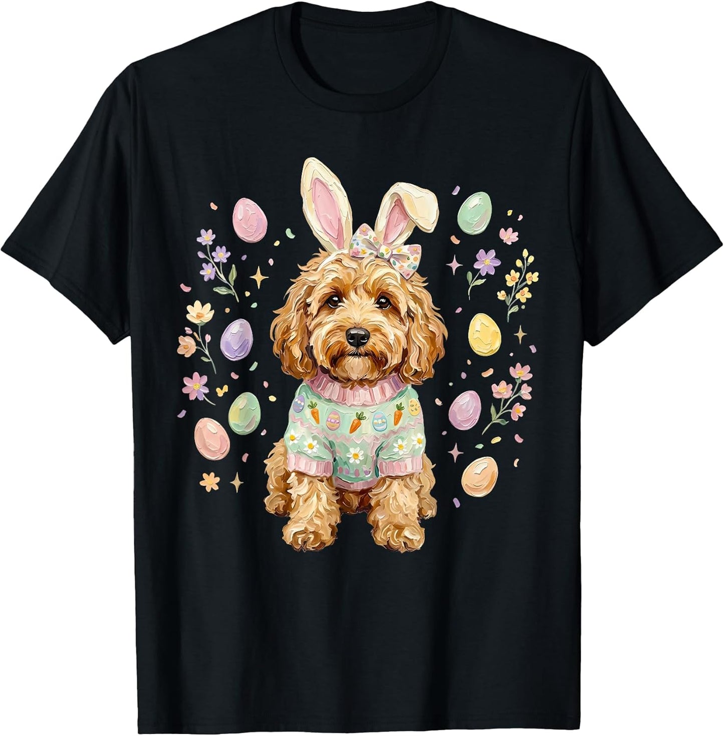 Easter Golden Doodle Dog Bunny Ears Pastel Spring Dog Mama T-Shirt