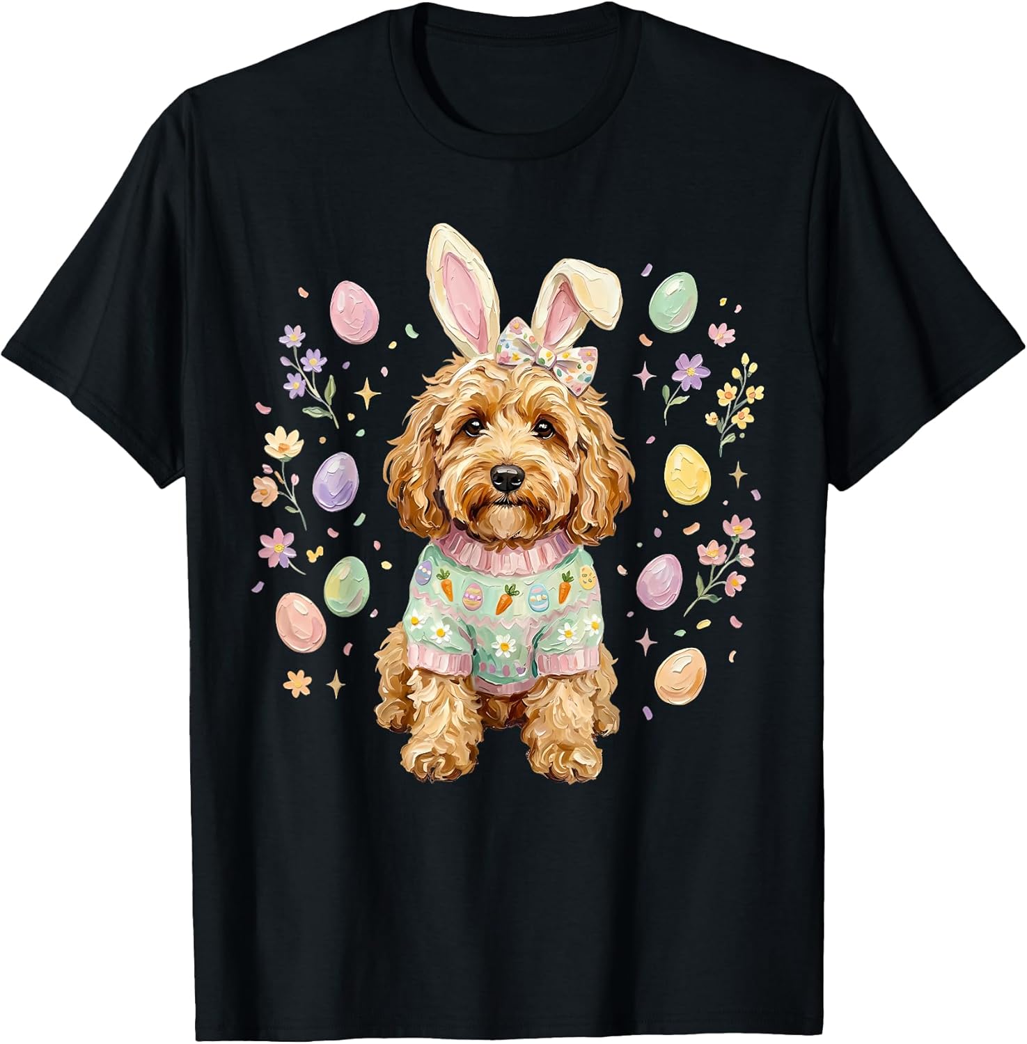 Easter Golden Doodle Dog Bunny Ears Pastel Spring Dog Mama T-Shirt