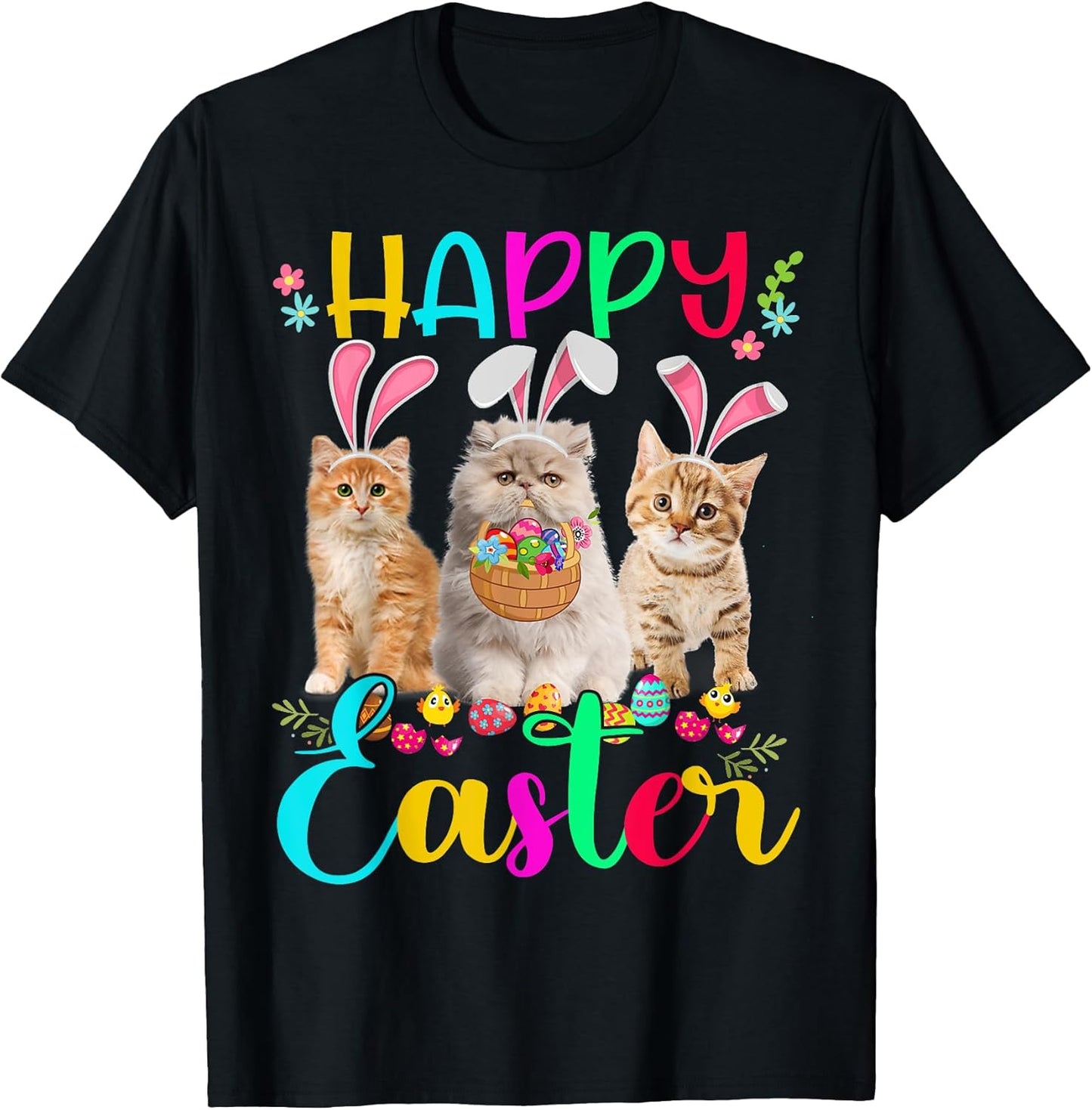 Happy Easter Three Cat Wearing Bunny Ear Bunny Cat Lover Men Women Girls Kids T-Shirt