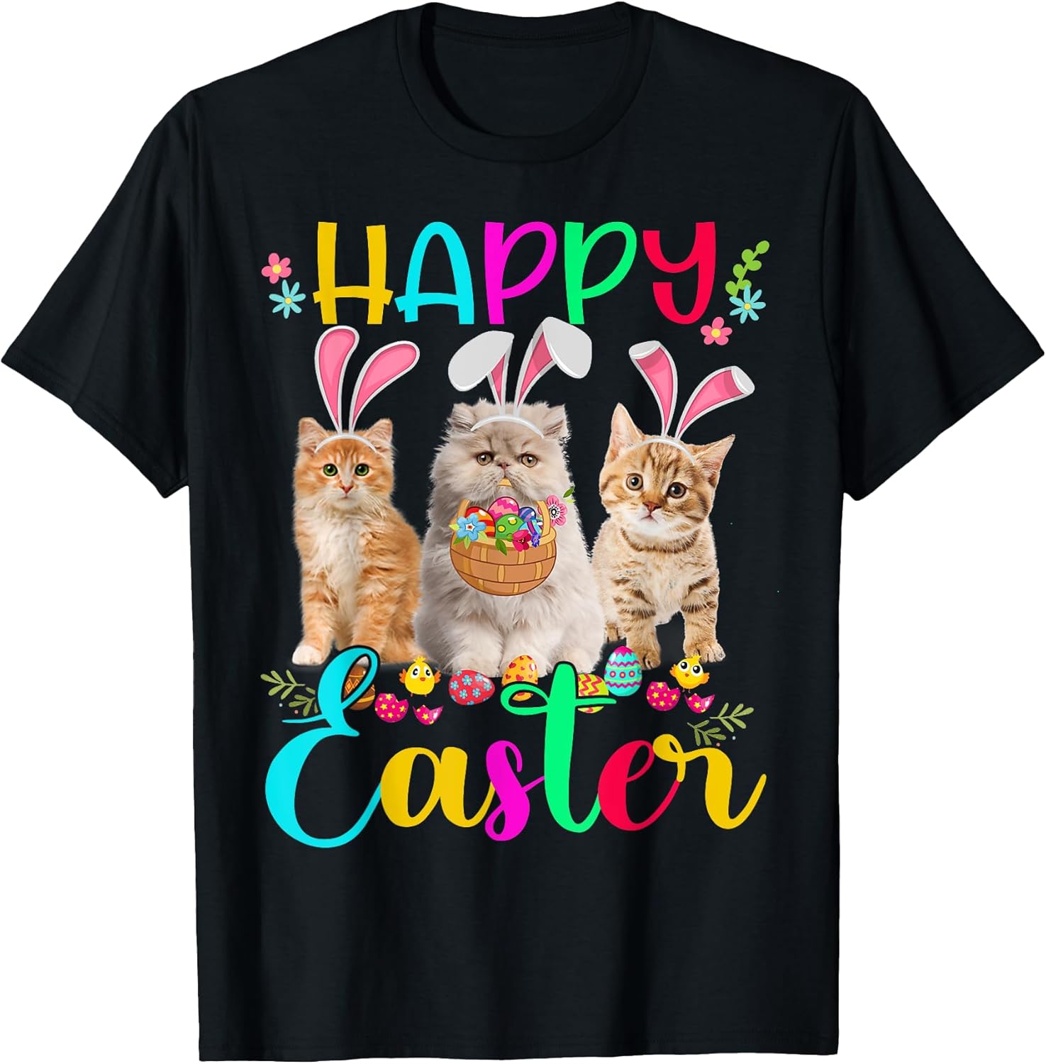 Happy Easter Three Cat Wearing Bunny Ear Bunny Cat Lover Men Women Girls Kids T-Shirt