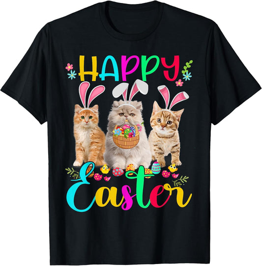 Happy Easter Three Cat Wearing Bunny Ear Bunny Cat Lover Men Women Girls Kids T-Shirt