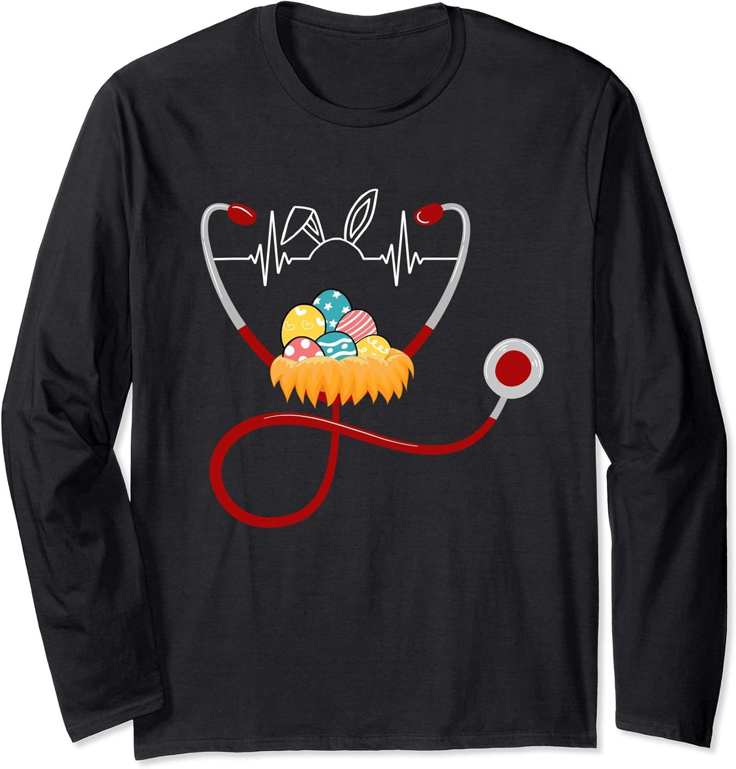 Nurse Stethoscope Easter Bunny Ears Easter Day Bunny Nursing Long Sleeve T-Shirt