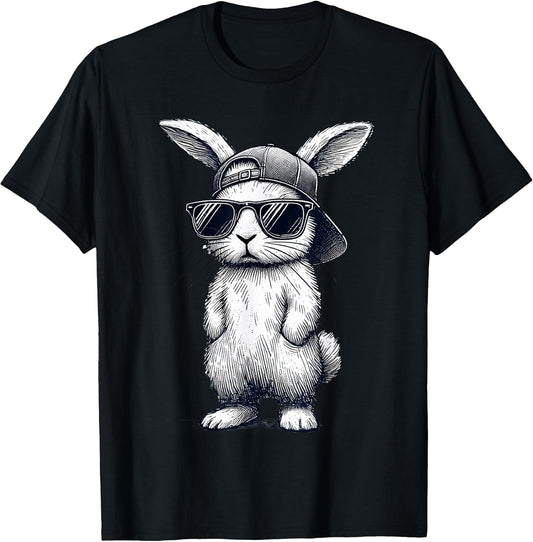 Bunny Face with Sunglasses Cap Easter Day for Boys Men Kids T-Shirt