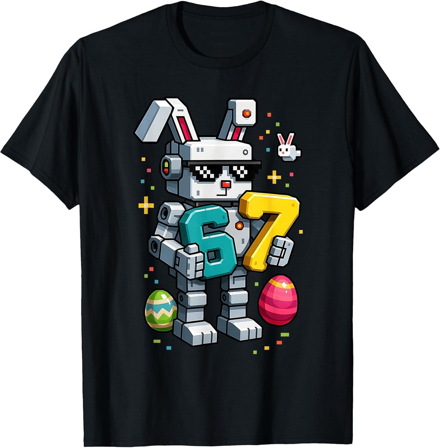Boys Happy Easter Day Bunny Egg 6 7 Meme Kids Mens Gamer T-Shirt