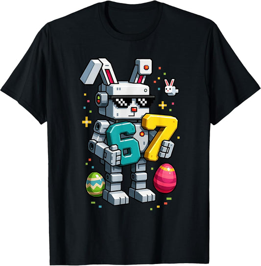 Boys Happy Easter Day Bunny Egg 6 7 Meme Kids Mens Gamer T-Shirt