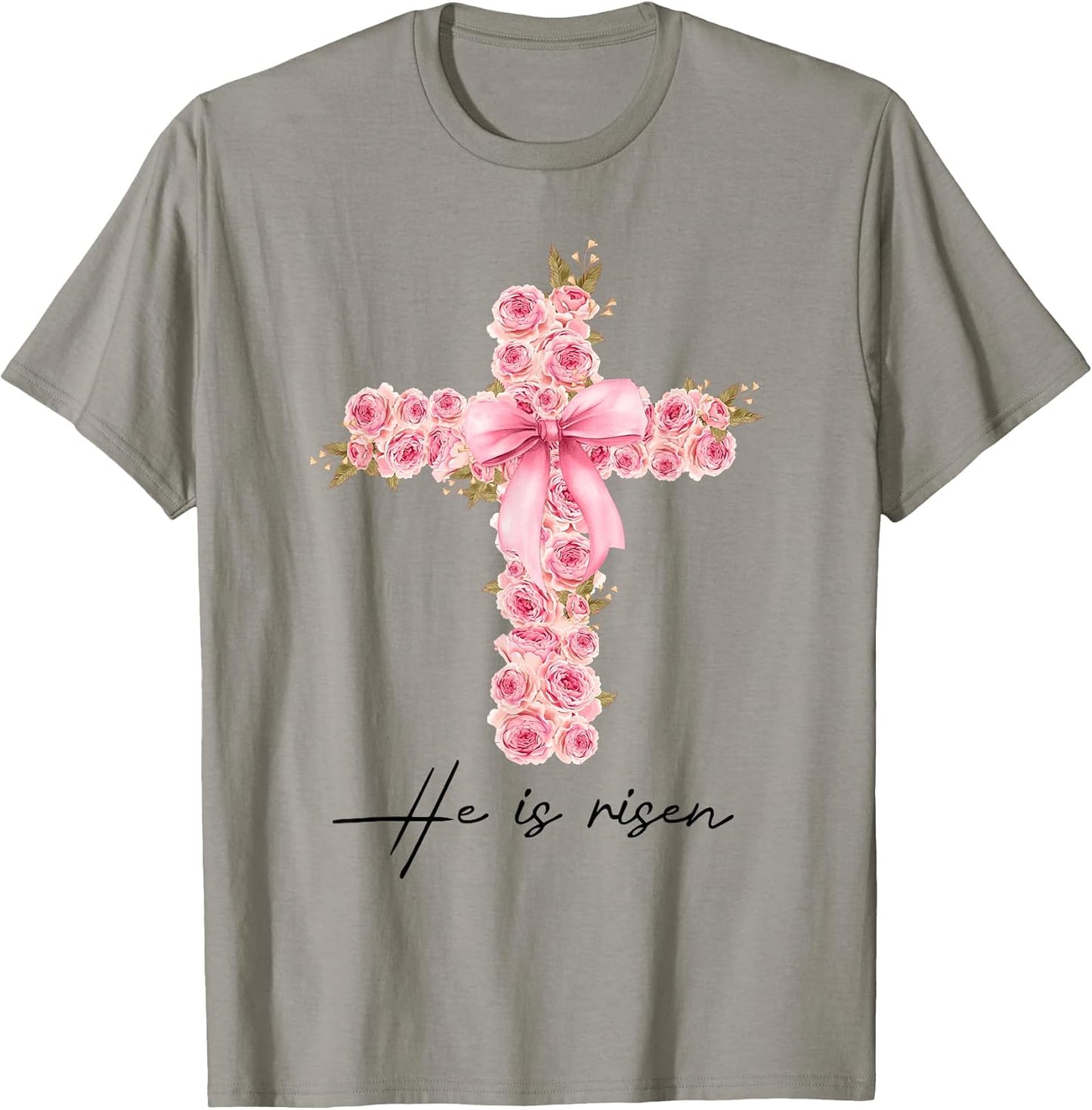 He Is Risen Coquette Bow Floral Cross Faith Easter Christian T-Shirt