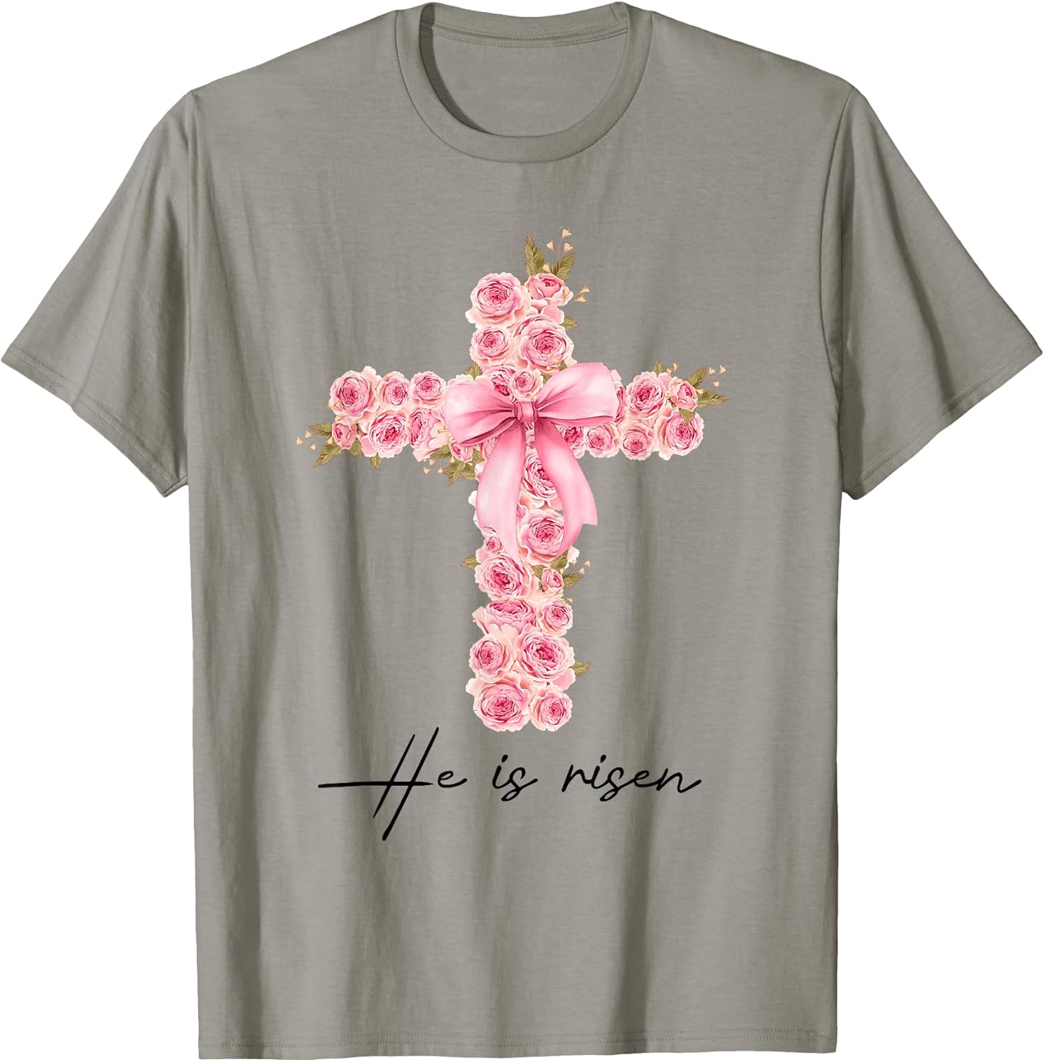 He Is Risen Coquette Bow Floral Cross Faith Easter Christian T-Shirt