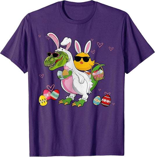 Bunny Chicken Riding Dinosaur T Rex Egg Hunt Dinosaur Easter T-Shirt