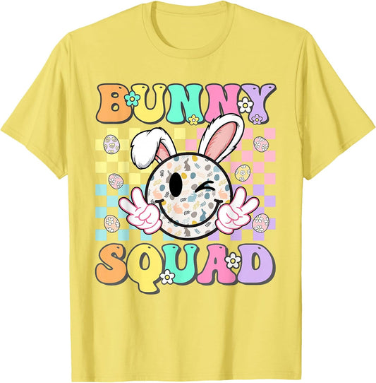 Groovy Smile Face Bunny Squad Matching Family Easter T-Shirt