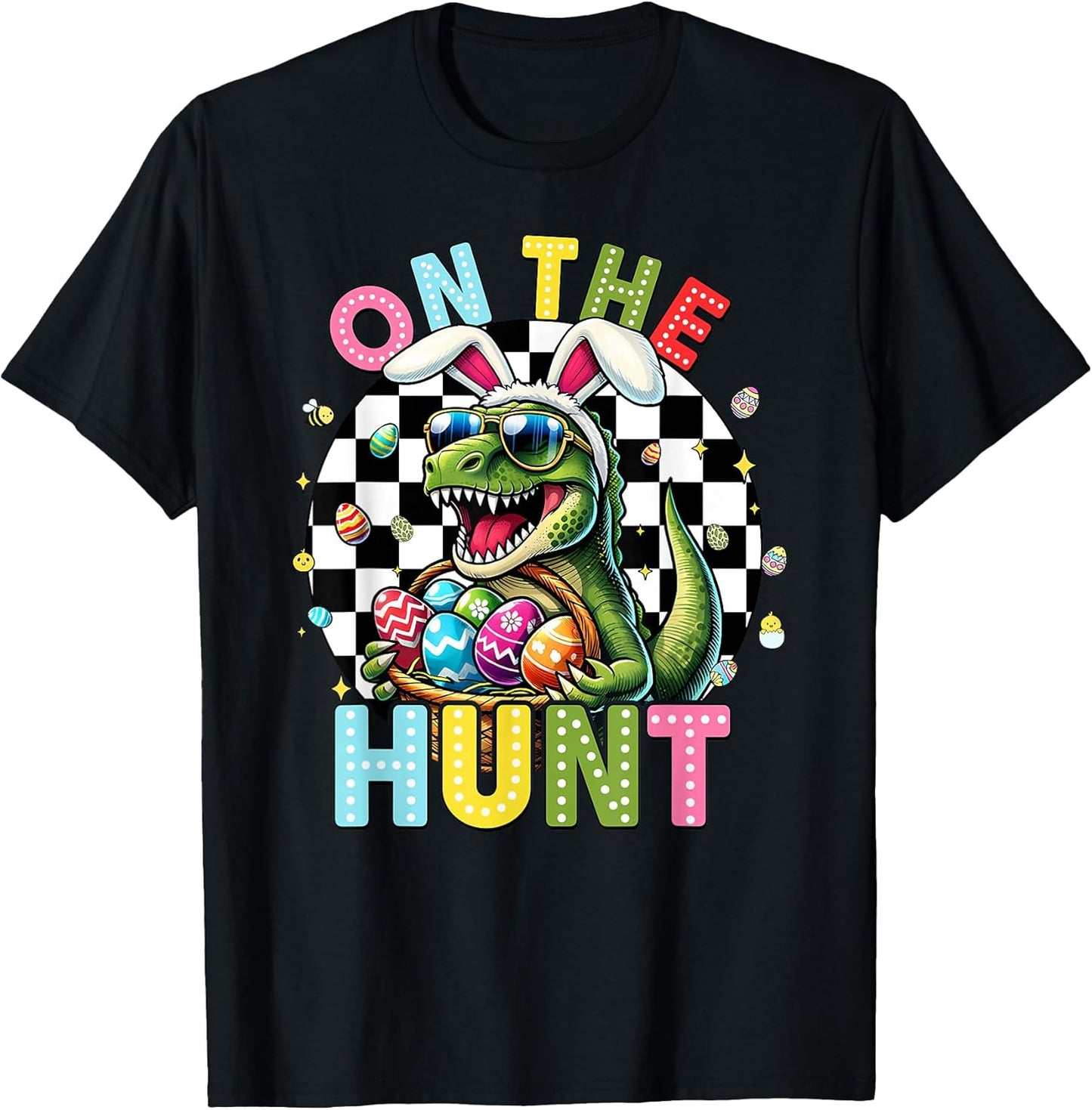 Kids Easter Dino On The Hunt Trex Egg Hunting Boys Kids T-Shirt