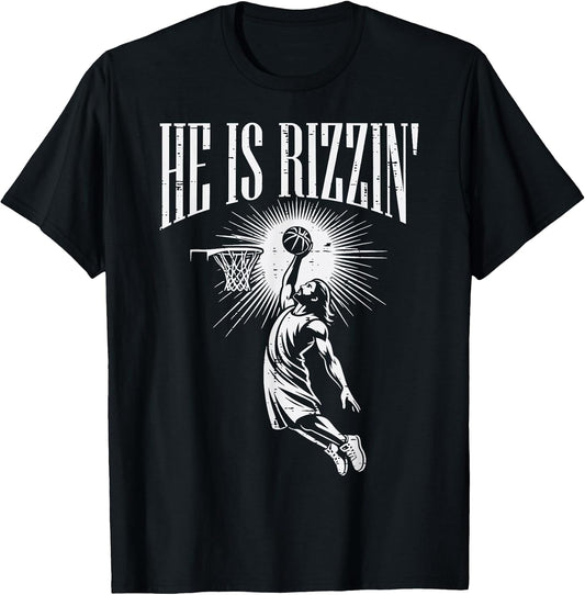 Easter He is Rizzin Christian Religious Boys Kids Men Teen T-Shirt