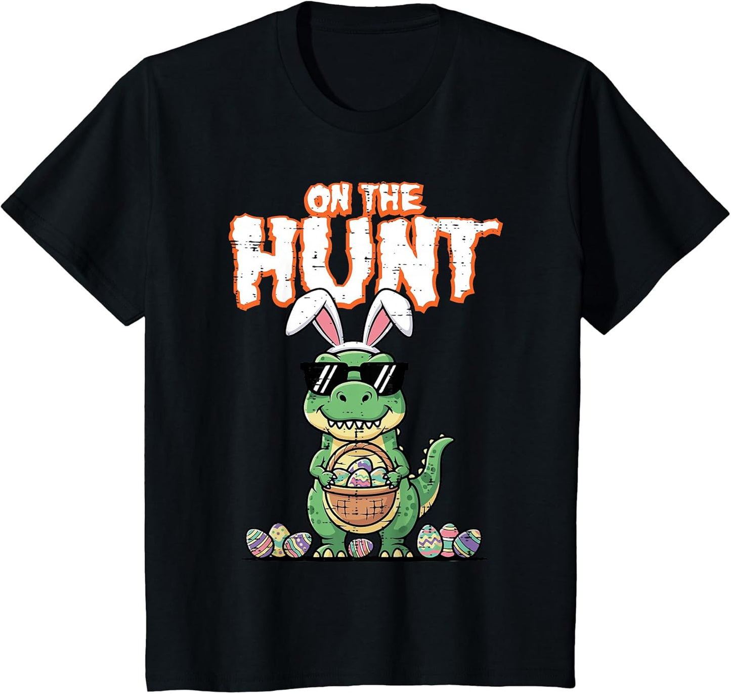Kids Easter Dino On The Hunt Trex Egg Hunting Boys Kids Toddler T-Shirt