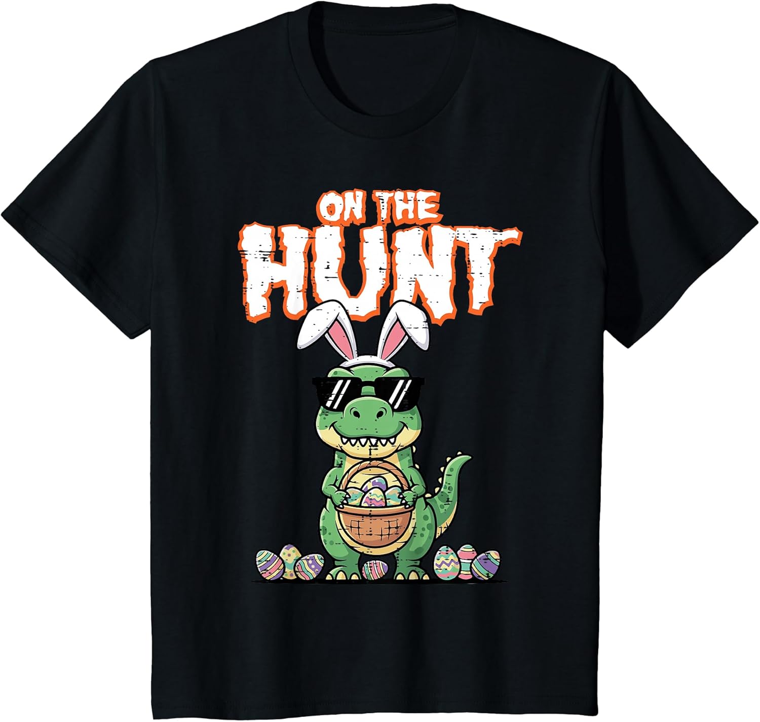 Kids Easter Dino On The Hunt Trex Egg Hunting Boys Kids Toddler T-Shirt