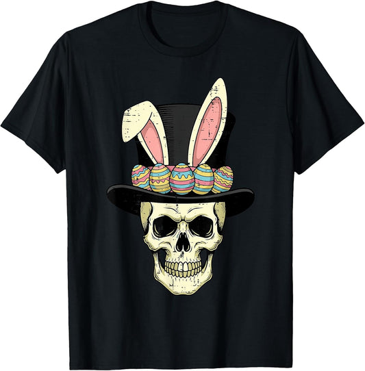 Easter Skull Bunny Ears Top Hat Eggs Goth Men Women Kids T-Shirt
