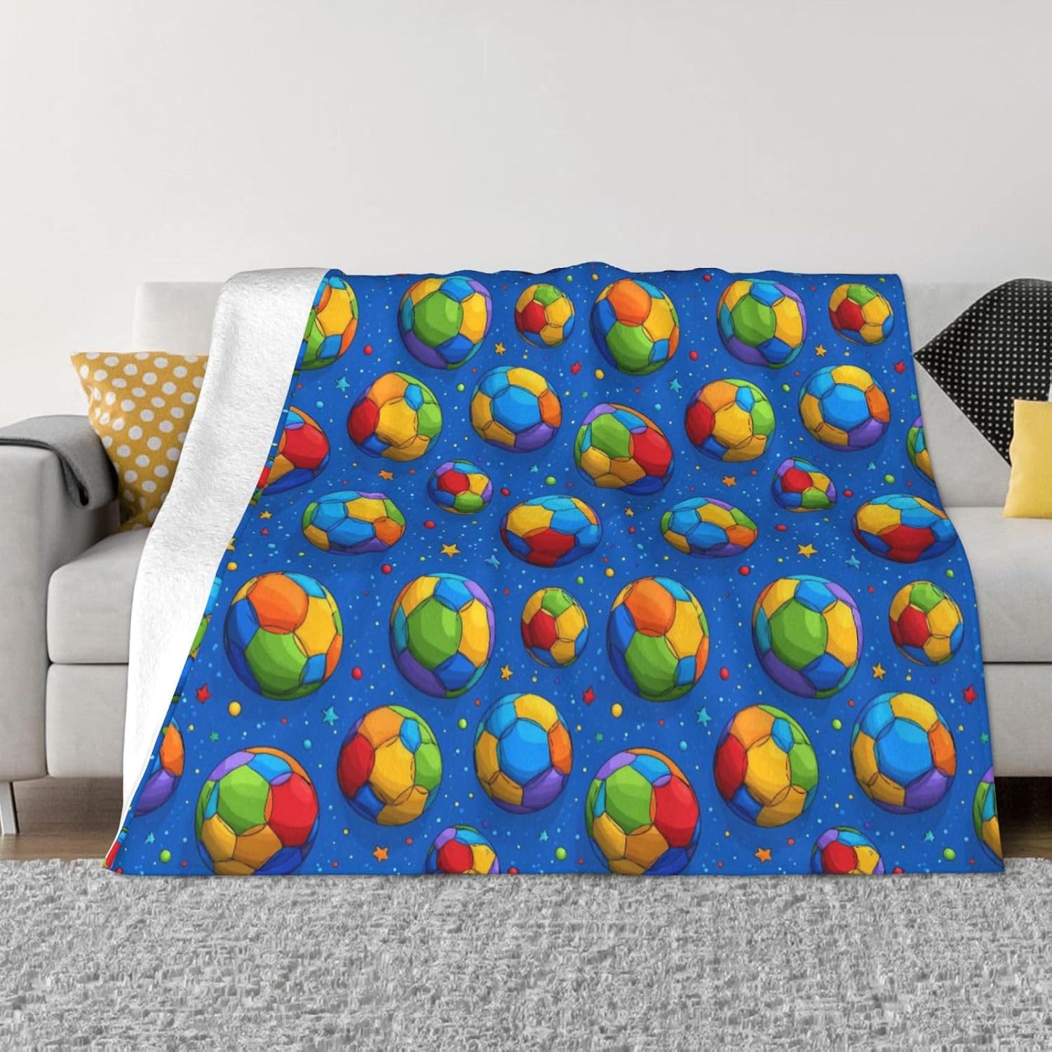 Soccer Ball Pattern Fleece Blanket Throw Blankets for Couch & Bed,Cozy Fuzzy Blanket 80"X60",Soft Warm Throw Blankets for Travel Camping
