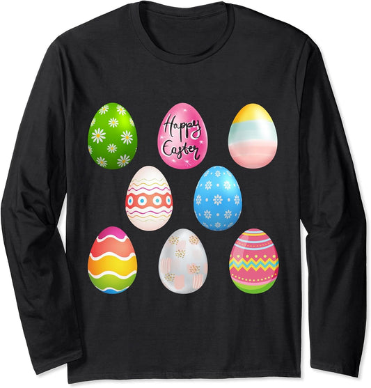 Happy Easter Sunday fun decorated bunny egg designs tee Long Sleeve T-Shirt