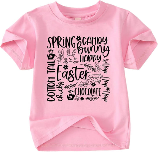 Kids Toddler Girls Easter T-Shirts Bunny Shirts Short Sleeve Tees Happy Easter Outfit Cotton Tail Spring Tops