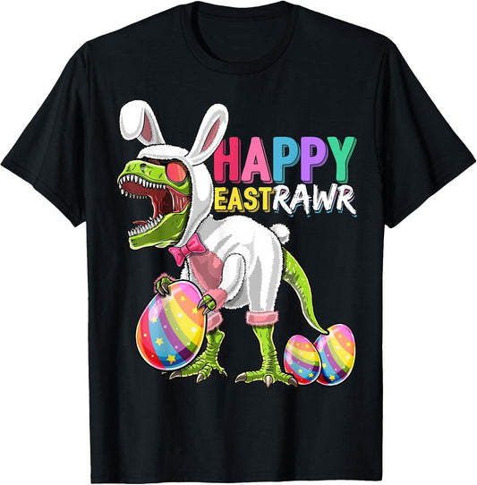 Happy Eastrawr T Rex Dinosaur Easter Bunny Egg Costume Kids T-Shirt Small