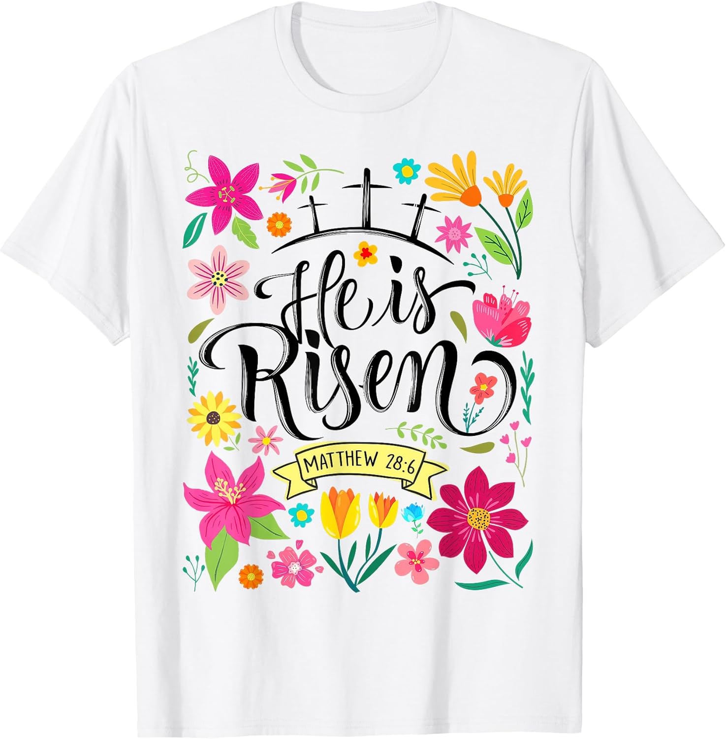 He Is Risen Mattew 28:6 Boho Floral Christian Easter T-Shirt