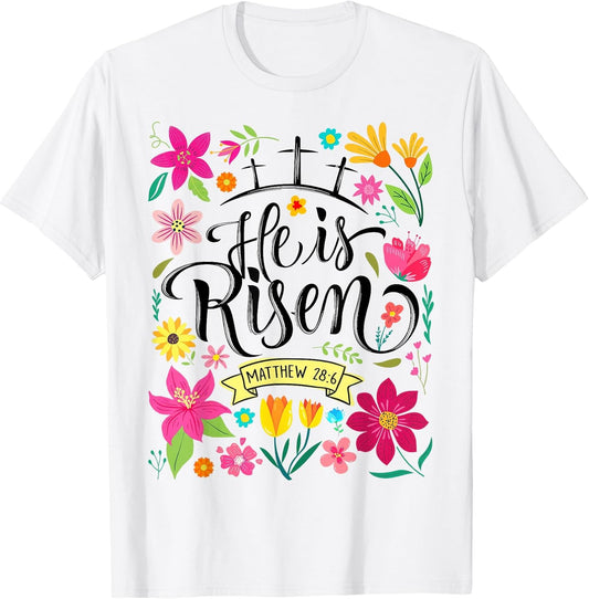 He Is Risen Mattew 28:6 Boho Floral Christian Easter T-Shirt