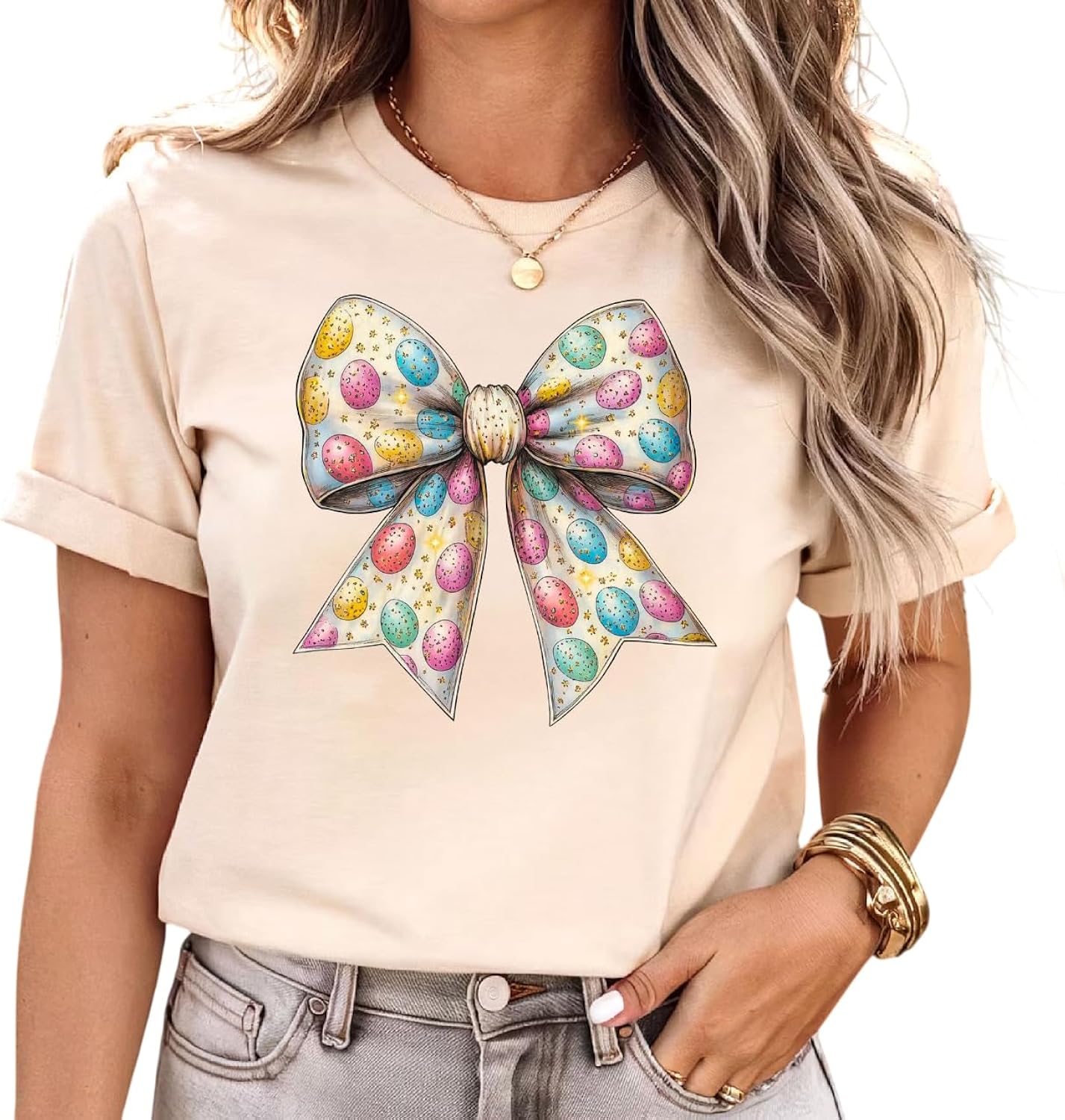 Coquette Easter Bow Shirt for Women, Cute Pastel Bunny Egg Ribbon Graphic Spring Holiday T-Shirt, Easter Day Gift Shirt, Funny Egg Hutn Tee, Easter Clothing, Spring Outfit Multi