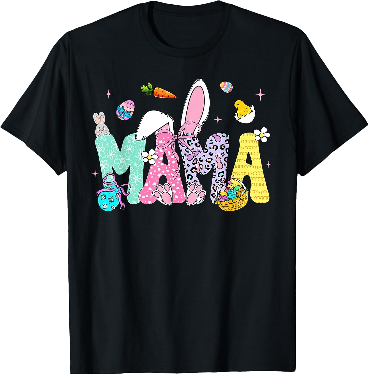 Happy Easter Mama Bunny Ears Eggs Basket Coquette Bow Women T-Shirt