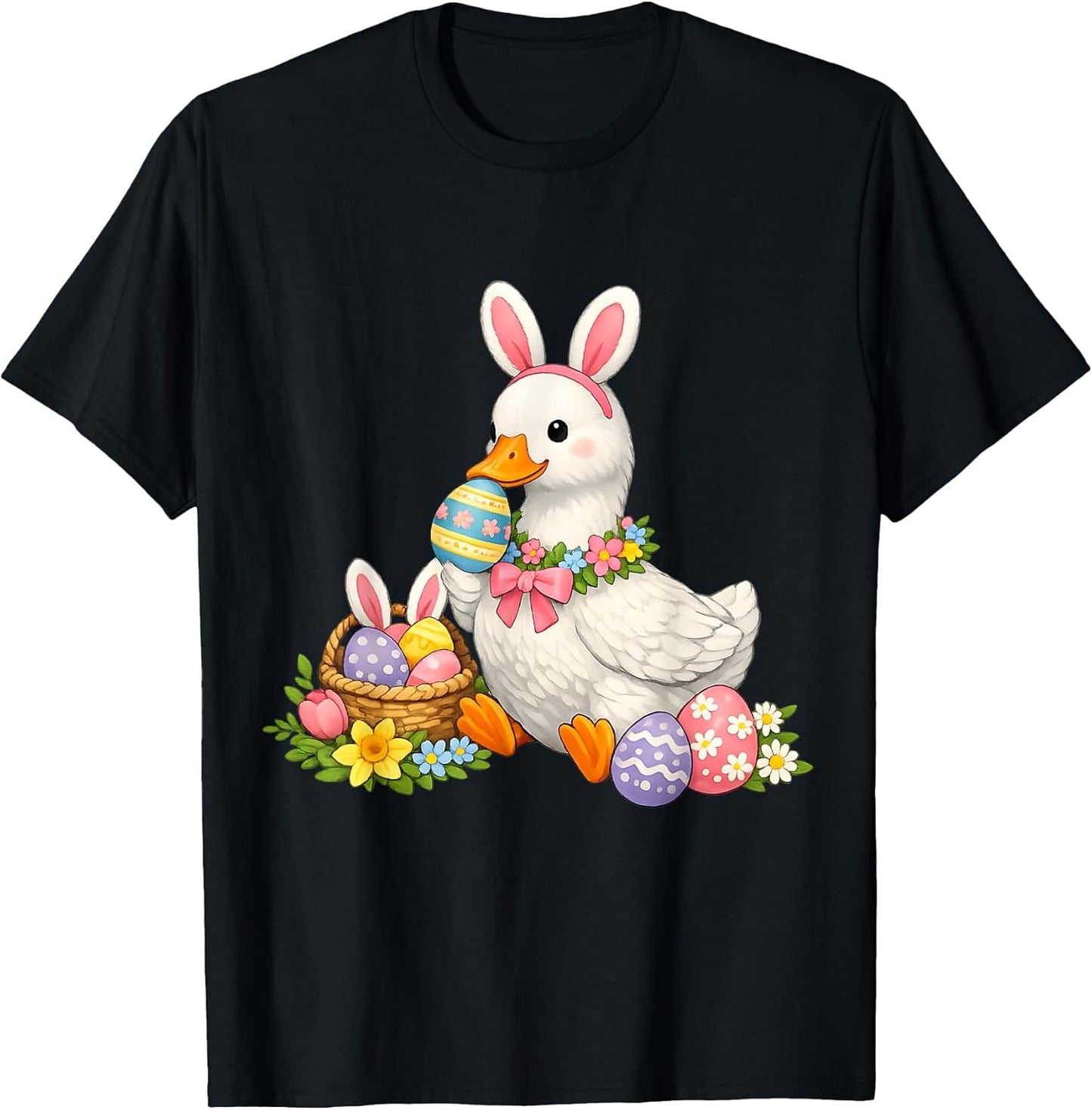 Easter Goose Bunny Ears Eggs Cute Bird T-Shirt