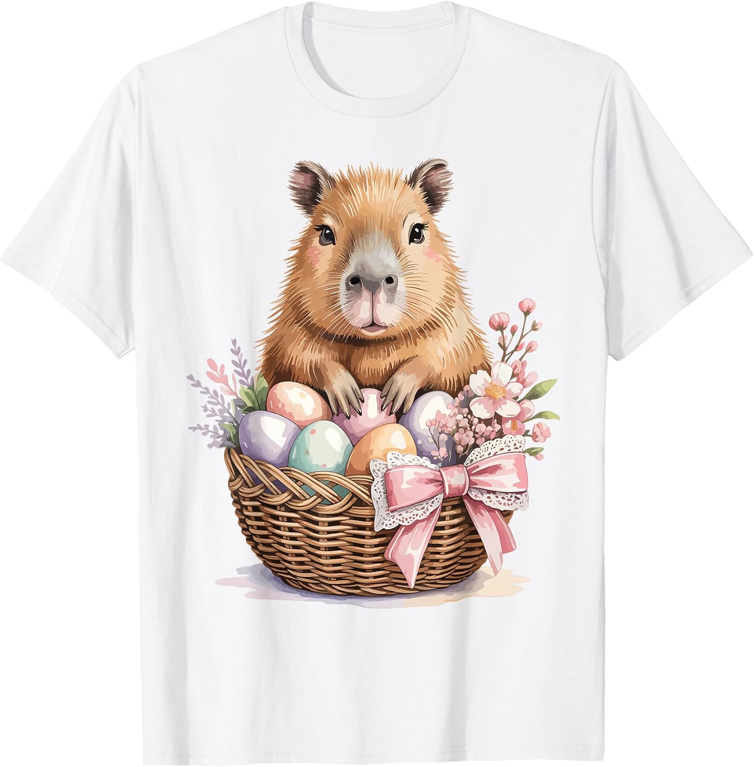 Cute Easter Capybara Watercolor Capybara Pastel Eggs Girls T-Shirt