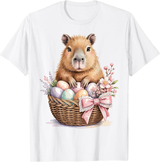 Cute Easter Capybara Watercolor Capybara Pastel Eggs Girls T-Shirt